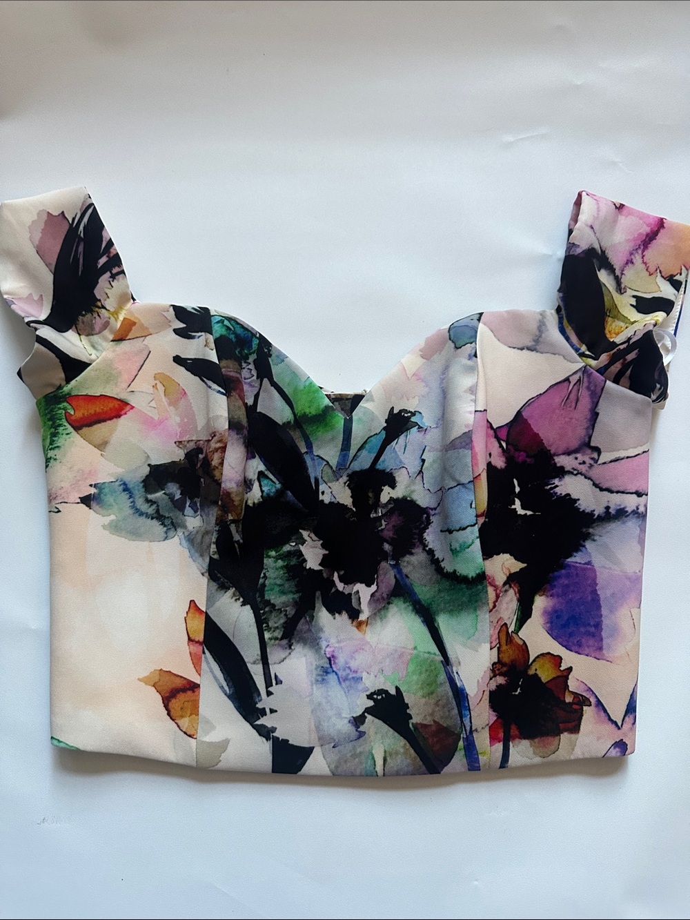 Bardot Multi Floral Watercolor Off-Shoulder Crop Top